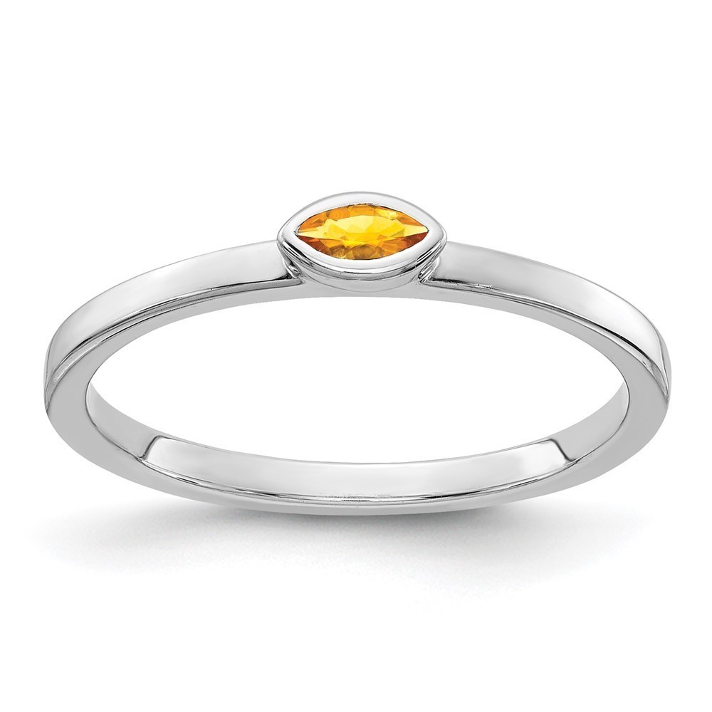 14k White Gold Bezel-set Marquise Citrine (November Birthstone) Ring Size 7